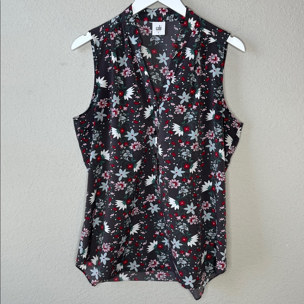 CAbi Black Floral Sleeveless V-Neck Blouse
